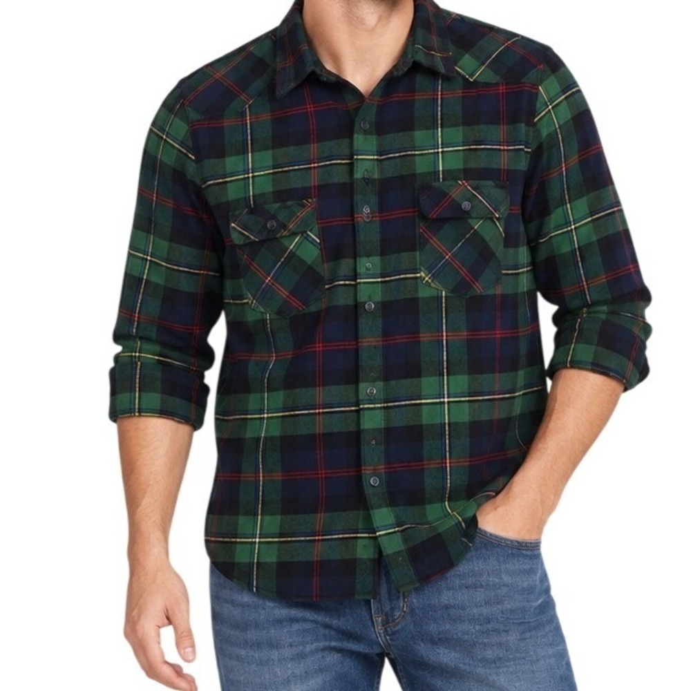 Matchstick Green Blue Plaid Flannel Shirt Men's Medium